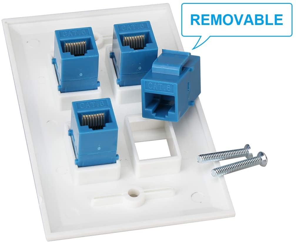 Phizli 4-port keystone closeup of removable jack design