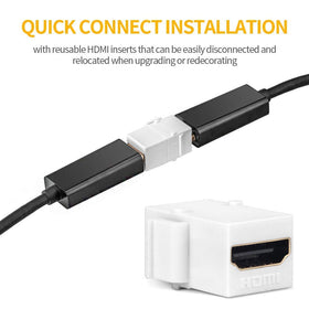 PHIZLI keystone HDMI installed in wall plate illustrating professional tidy AV termination