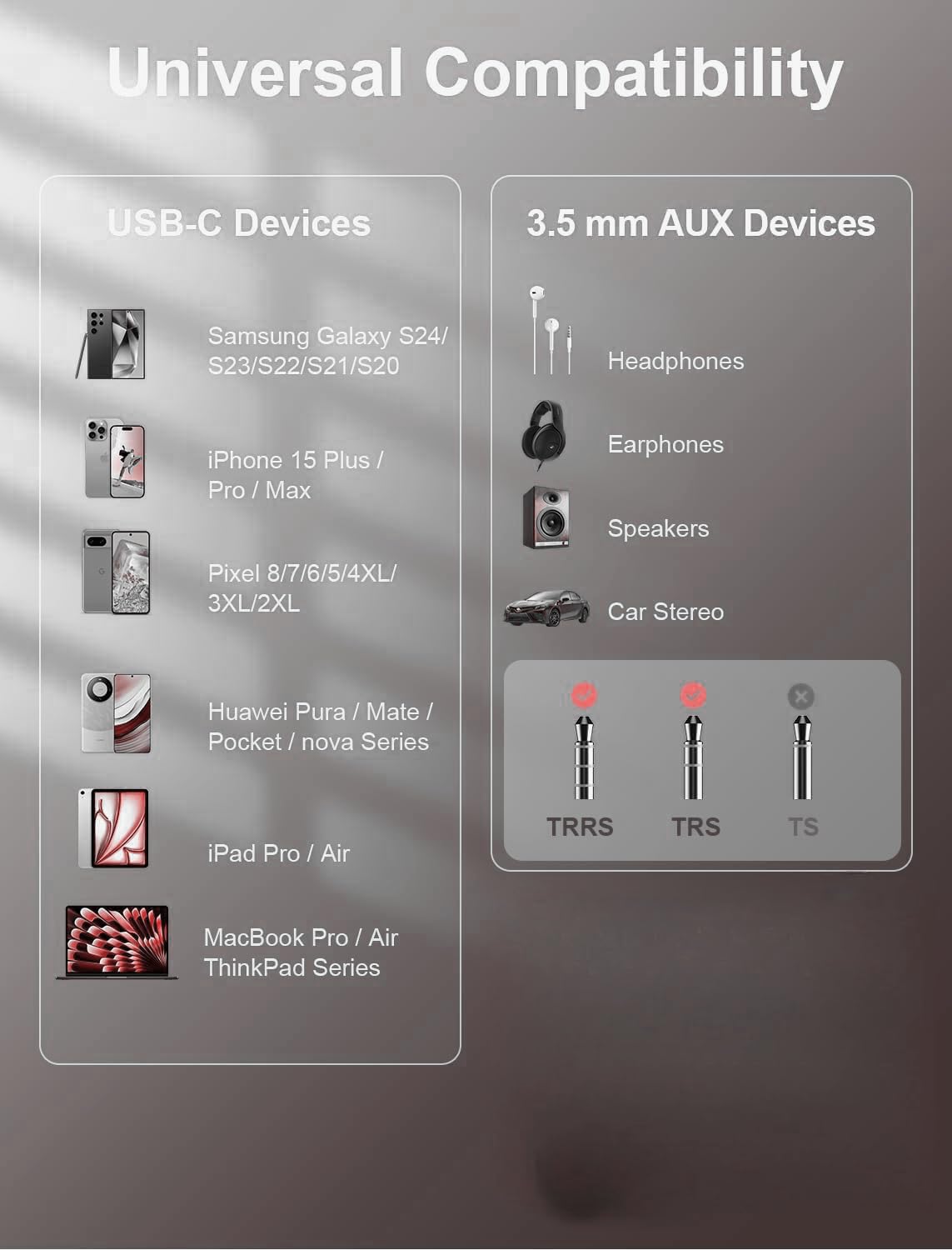 Phoie adapter connected with phone charging setup for power and sound.