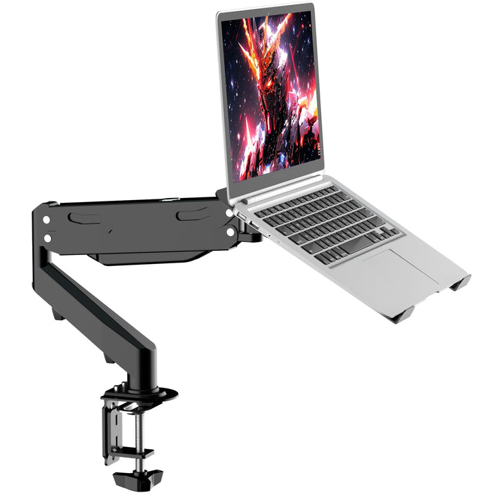 Pholiten front view showing dual monitor and laptop setup for space saving