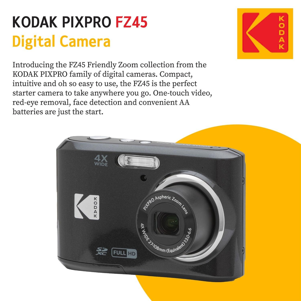 PHOTO4LESS Kodak Pixpro FZ45 records 1080p Full HD video for memories.