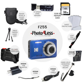 Kodak PIXPRO FZ55 blue back view with comfortable grip for everyday shots.