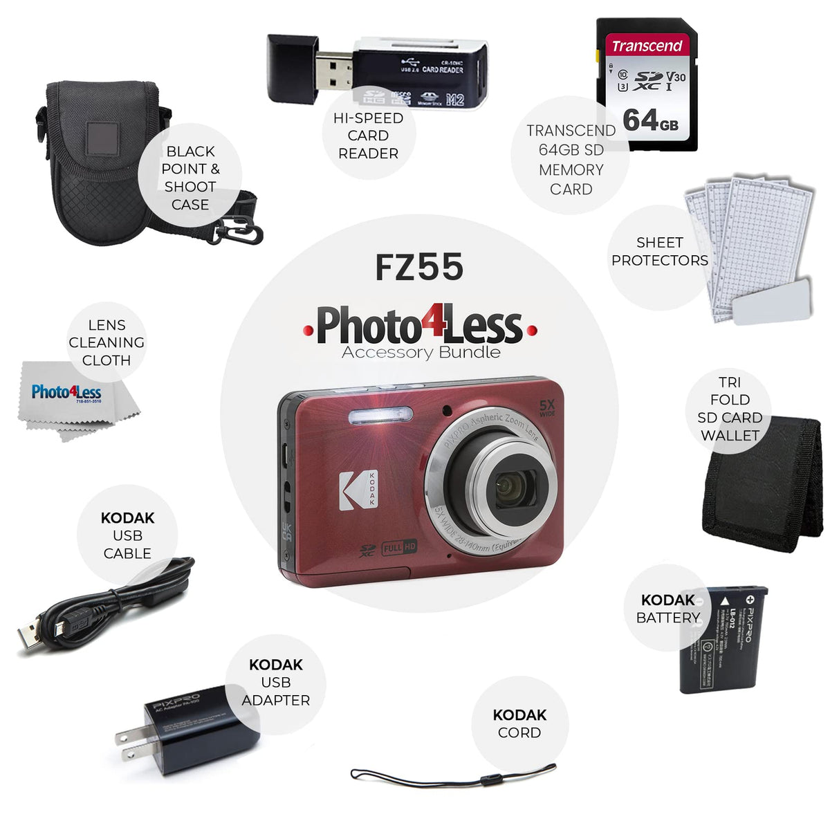 Photo4Less Kodak PIXPRO FZ55 red back view showing accessible controls and LCD screen