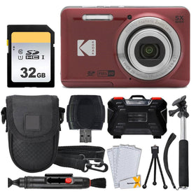 PHOTO4LESS Kodak PIXPRO FZ55 red front view, compact travel-ready camera.