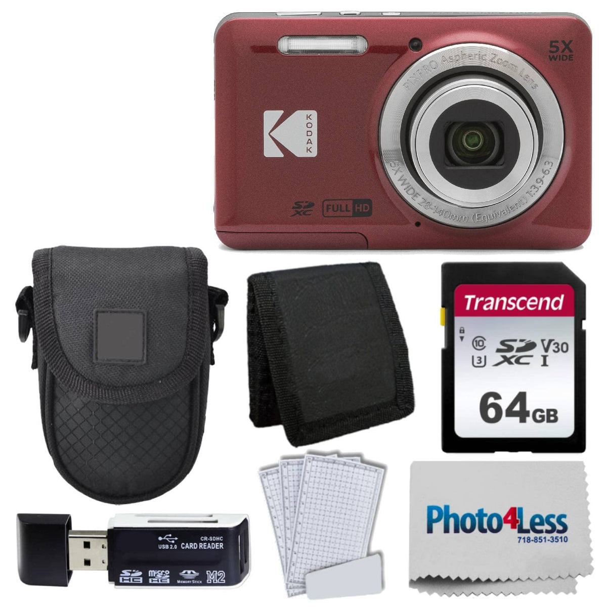 Photo4Less Kodak PIXPRO FZ55 red front view highlighting compact travel-ready design