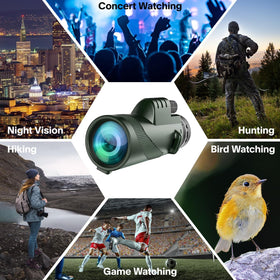 PhysioPhyx monocular attached to smartphone adapter, easy digiscoping and sharing