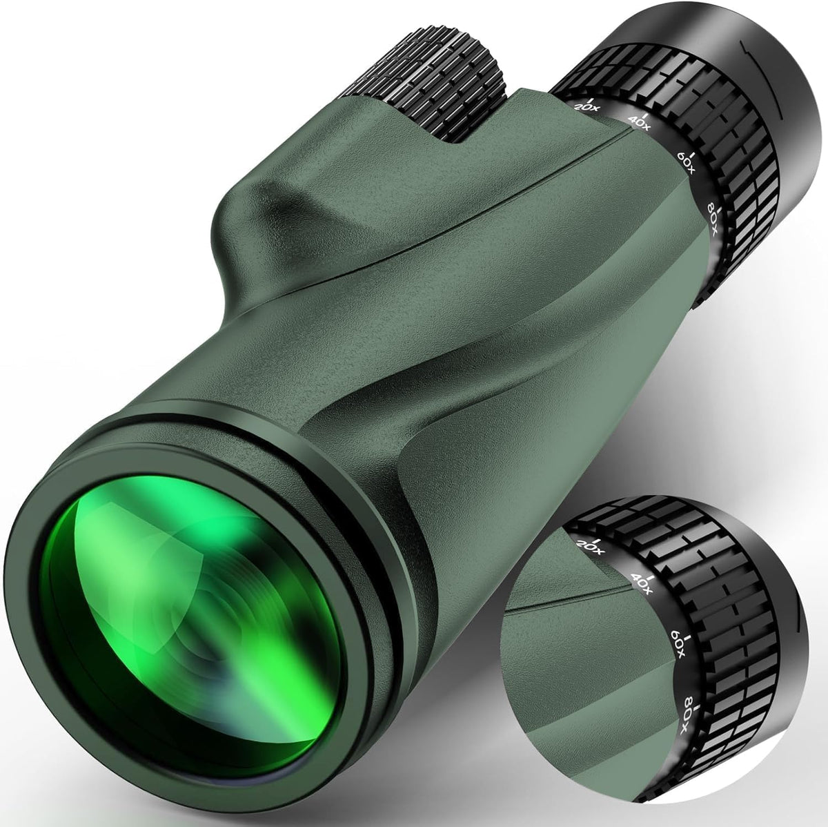 PhysioPhyx 80x100 monocular front view shows compact, powerful birding tool for nature viewing