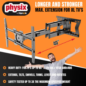 Physix 4100 Long Arm tilts and pivots to adjust viewing angle for comfort.