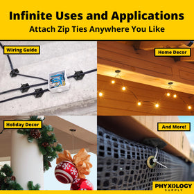 PHYXOLOGY SUPPLY versatile 100-pack mounts support heavy and light cables securely.