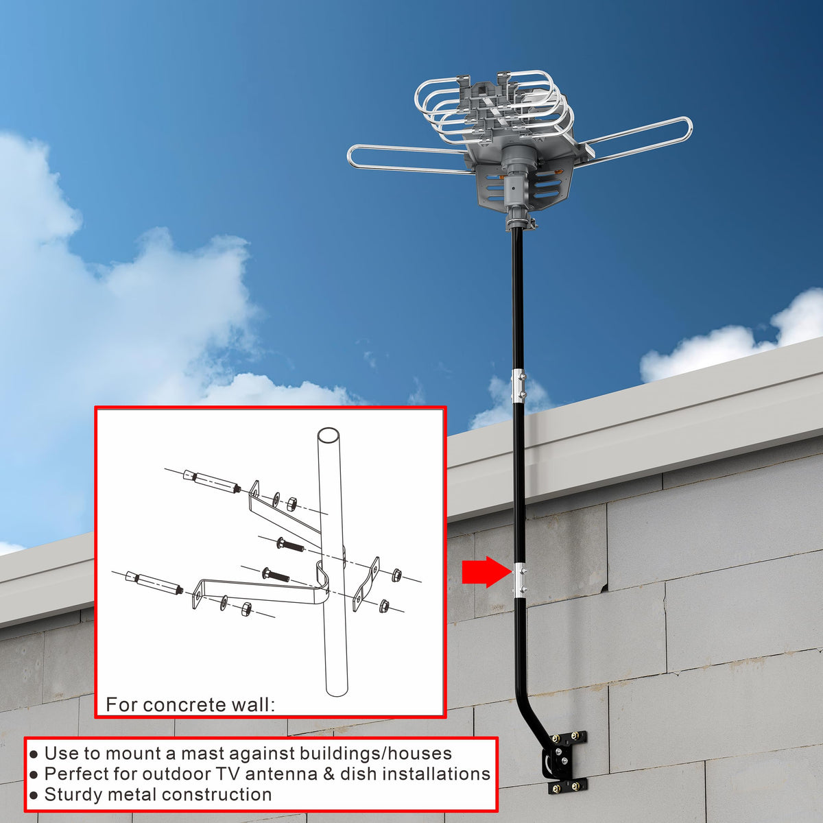 PIBIDI mast-secure bracket set provides stable support for outdoor mast installations.