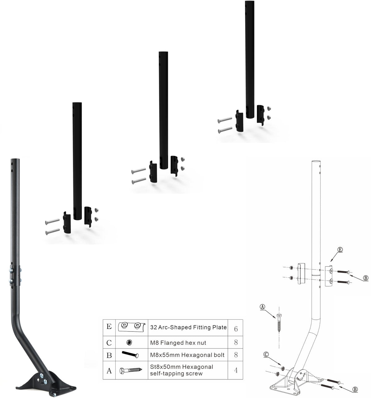 PIBIDI reversible J-pole mount allows use of either end for flexible installation.