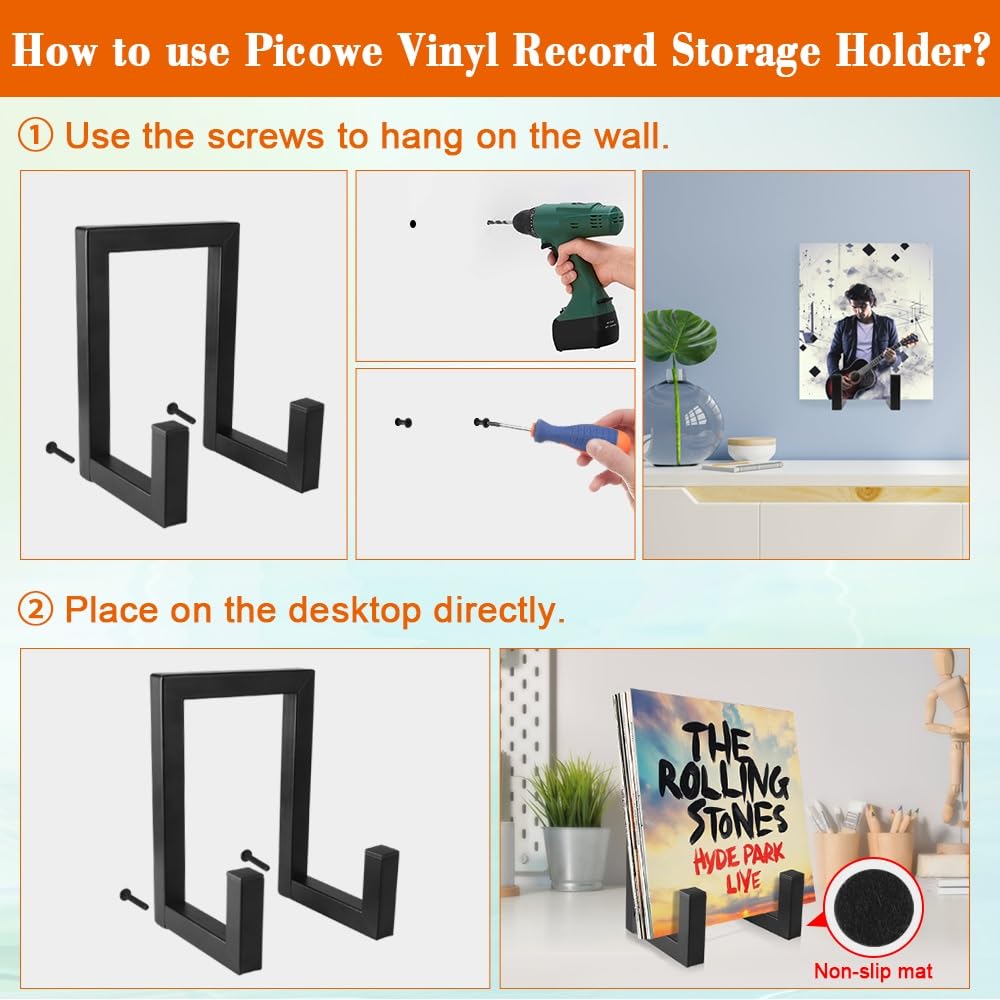 Wall-mount setup demonstrates space-saving display for your vinyl collection.