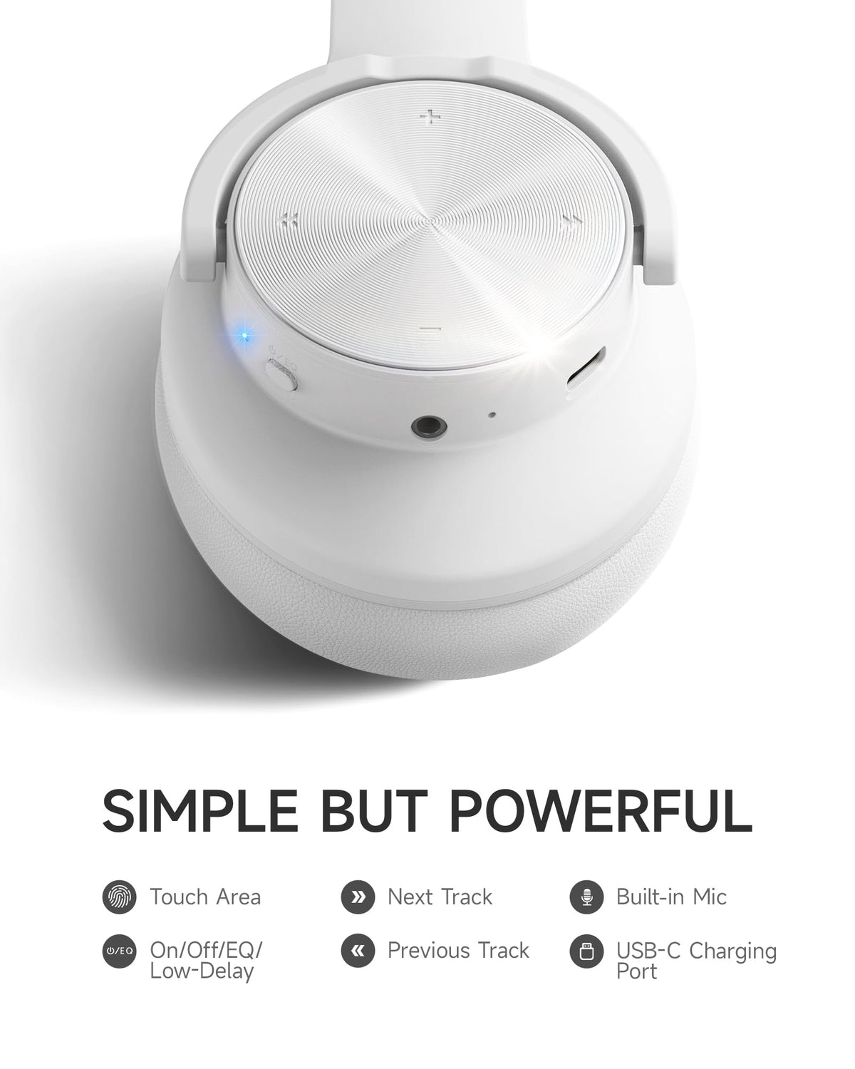 Picun B8 EQ button closeup showing quick sound-mode switching benefit