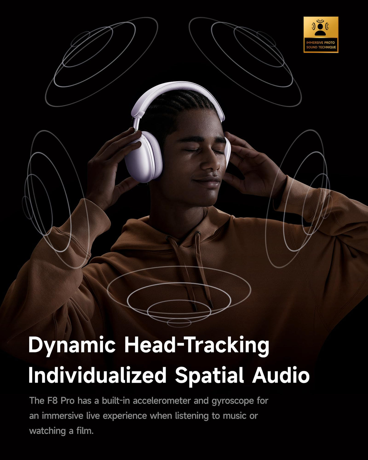 Picun F8 Pro headphones side profile highlighting lightweight build for long listening sessions.