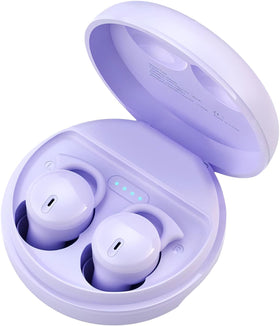 Piegricdiat front packaging showing compact purple earbuds and case for easy travel