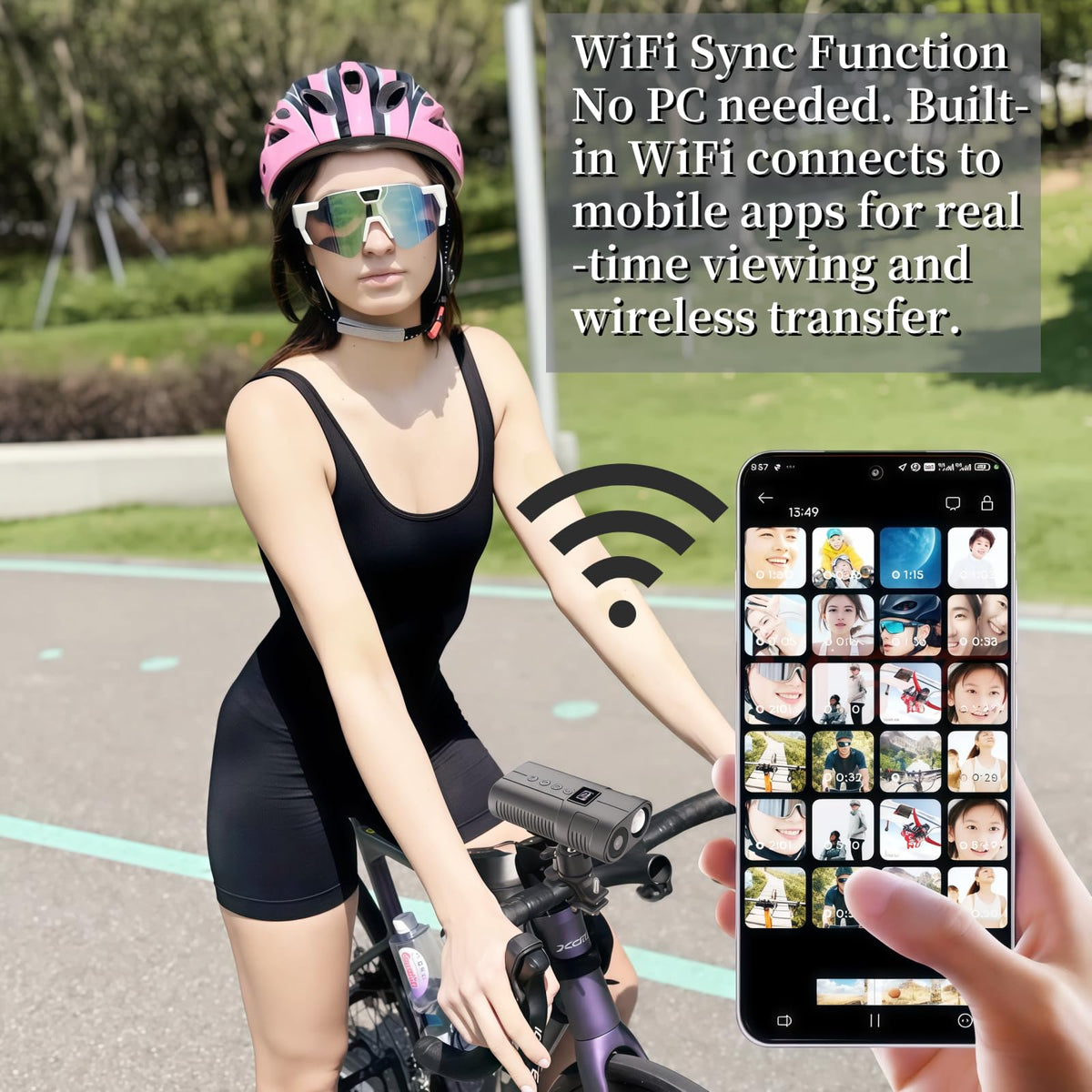 PIEPIE Bike Front Light Camera 64GB storage enables long ride footage