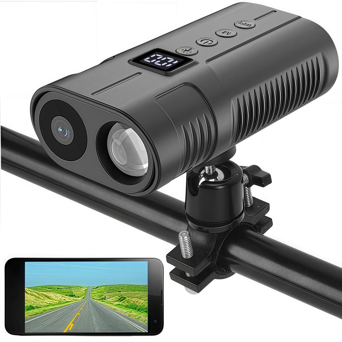 PIEPIE Bike Front Light Camera front view captures bright daytime and night rides