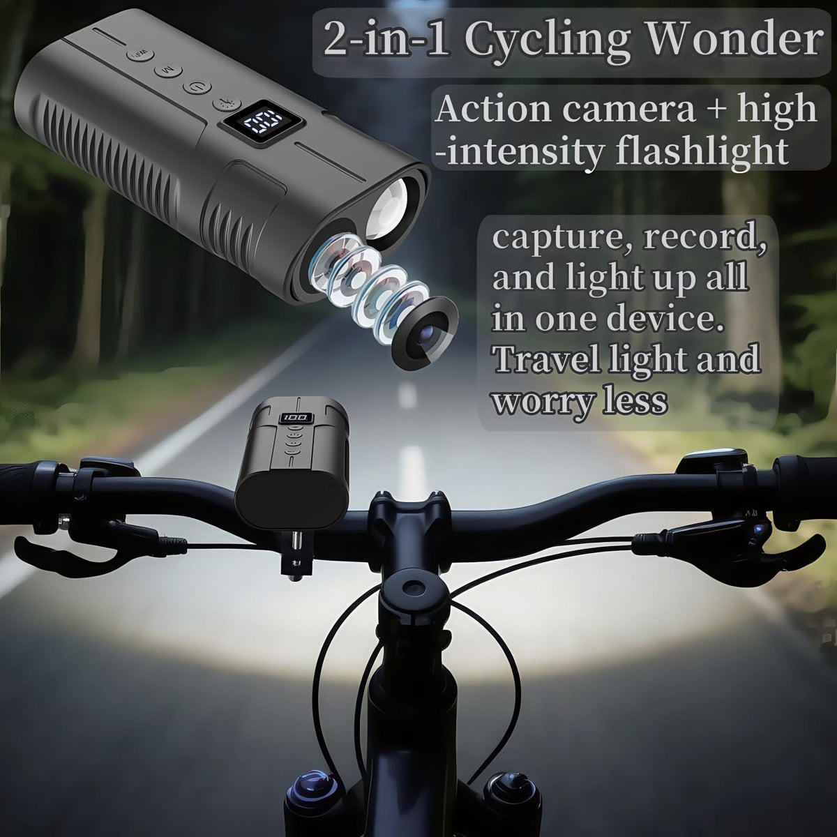 PIEPIE Bike Front Light Camera night ride view for immersive low-light footage