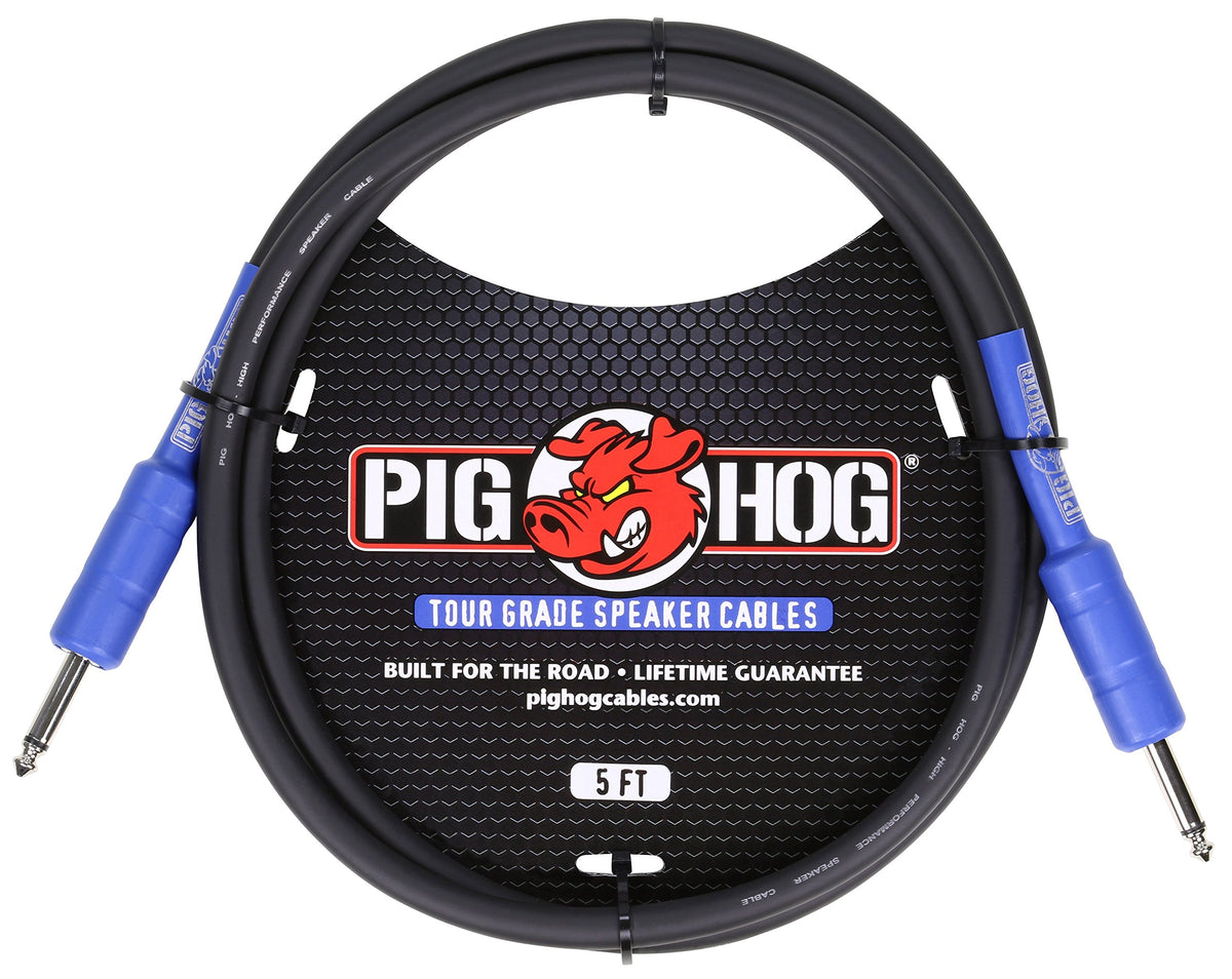 Pig Hog PHSC5 5ft black speaker cable for clear, reliable audio connections.