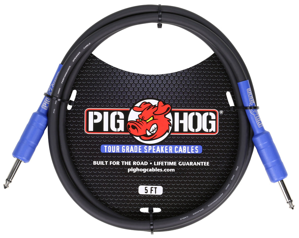 Pig Hog PHSC5 5ft black speaker cable for clear, reliable audio connections.