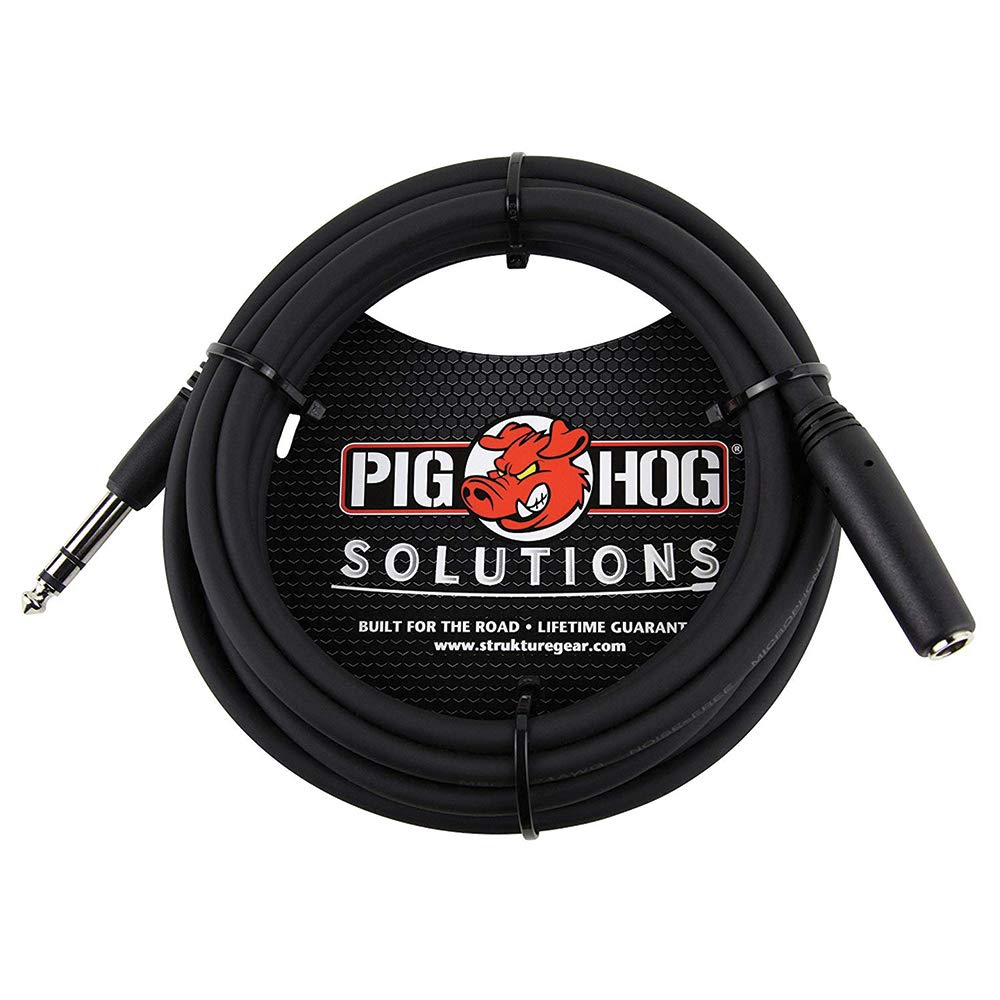 Pig Hog PHX14 10 ft headphone extension cable with a sturdy male TRS connector for stage use.