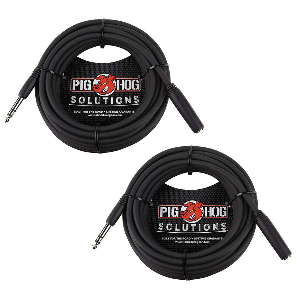 Pig Hog PHX14-25 headphone extension cable shows 25 ft reach for studio setups.