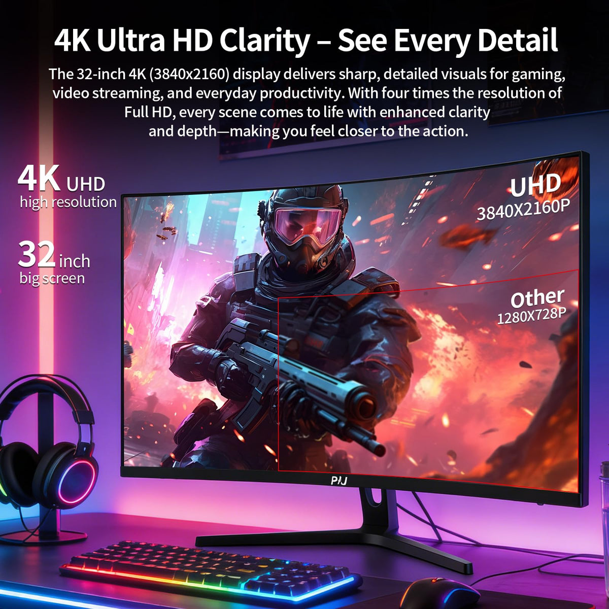 PIJ 160Hz refresh rate supports fast action gaming with smooth motion and reduced blur.