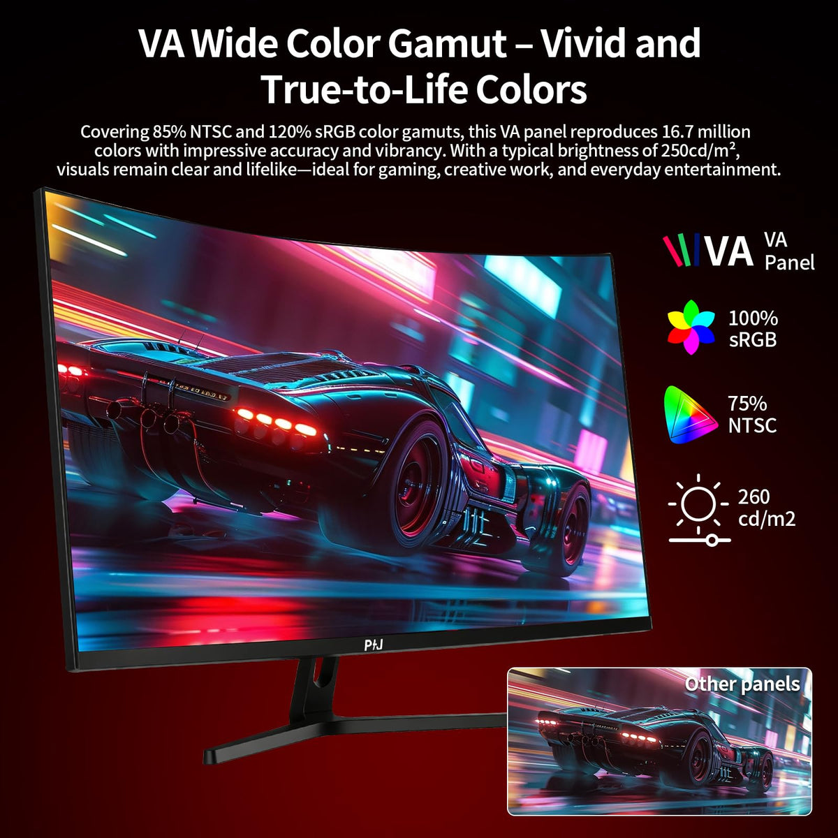PIJ monitor with FreeSync minimizes tearing during high-speed play.