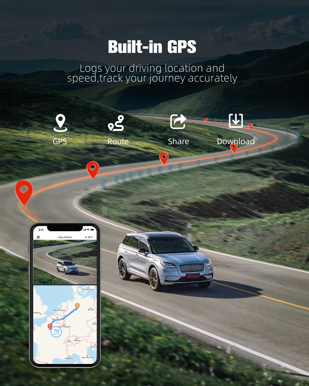 Pikidox Catcatch GPS logs speed and route for convenient incident verification.