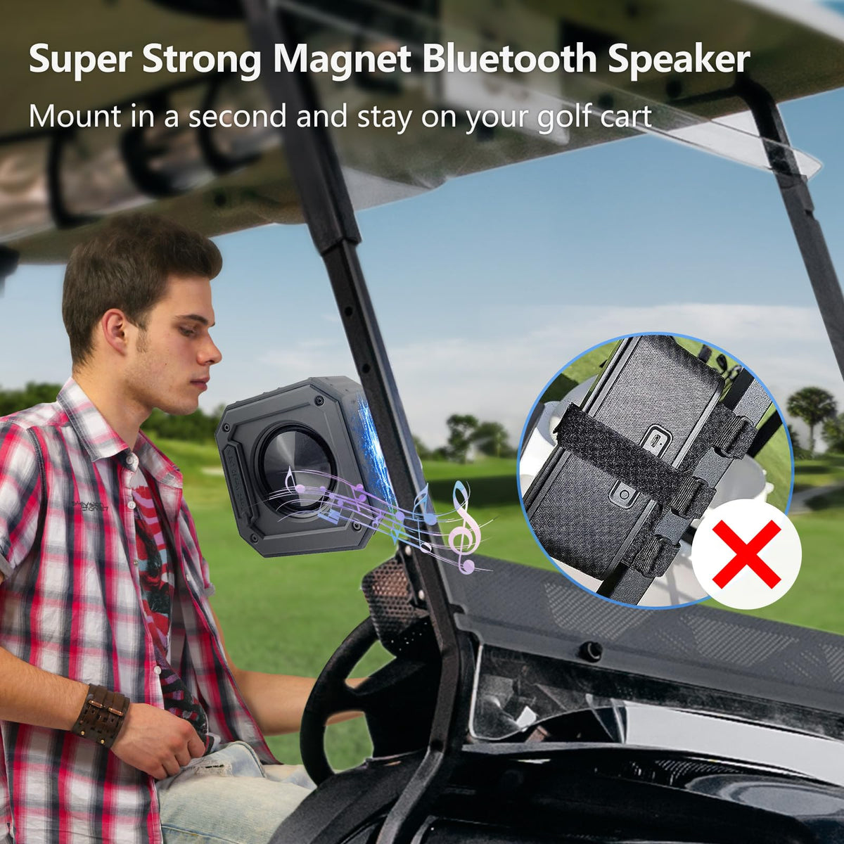 PILSAMAS golf speaker with detachable lanyard provides portable, secure carrying