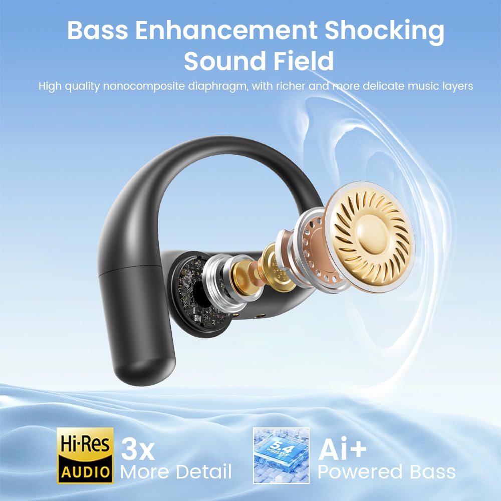 Piluyaa charging case open with earbuds, emphasizing extended 60-hour total runtime