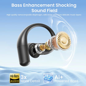 Piluyaa charging case open with earbuds, emphasizing extended 60-hour total runtime