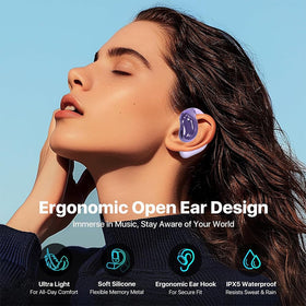 Piluyaa earbuds splashed with water, proving IPX7 sweatproof protection