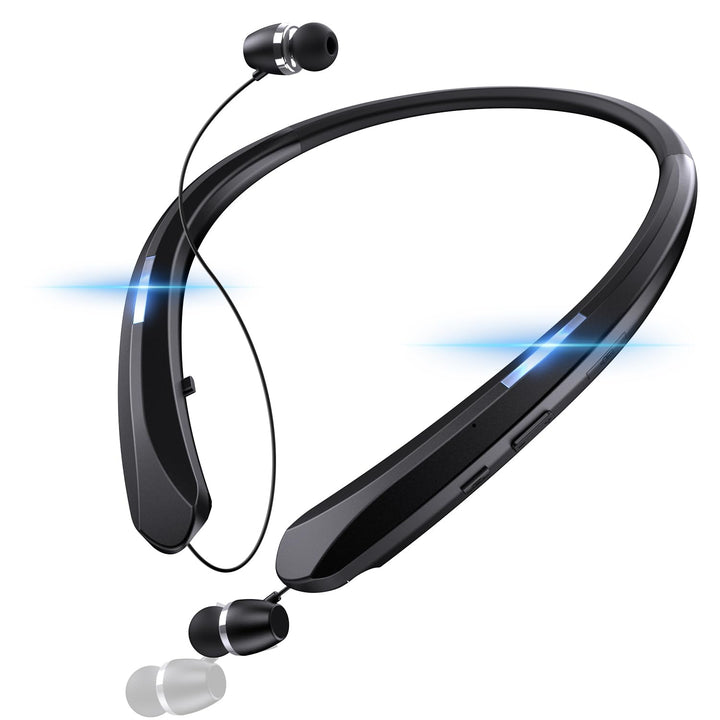 PIMAKOI neckband front view showing sleek collar and earbuds for comfortable wear