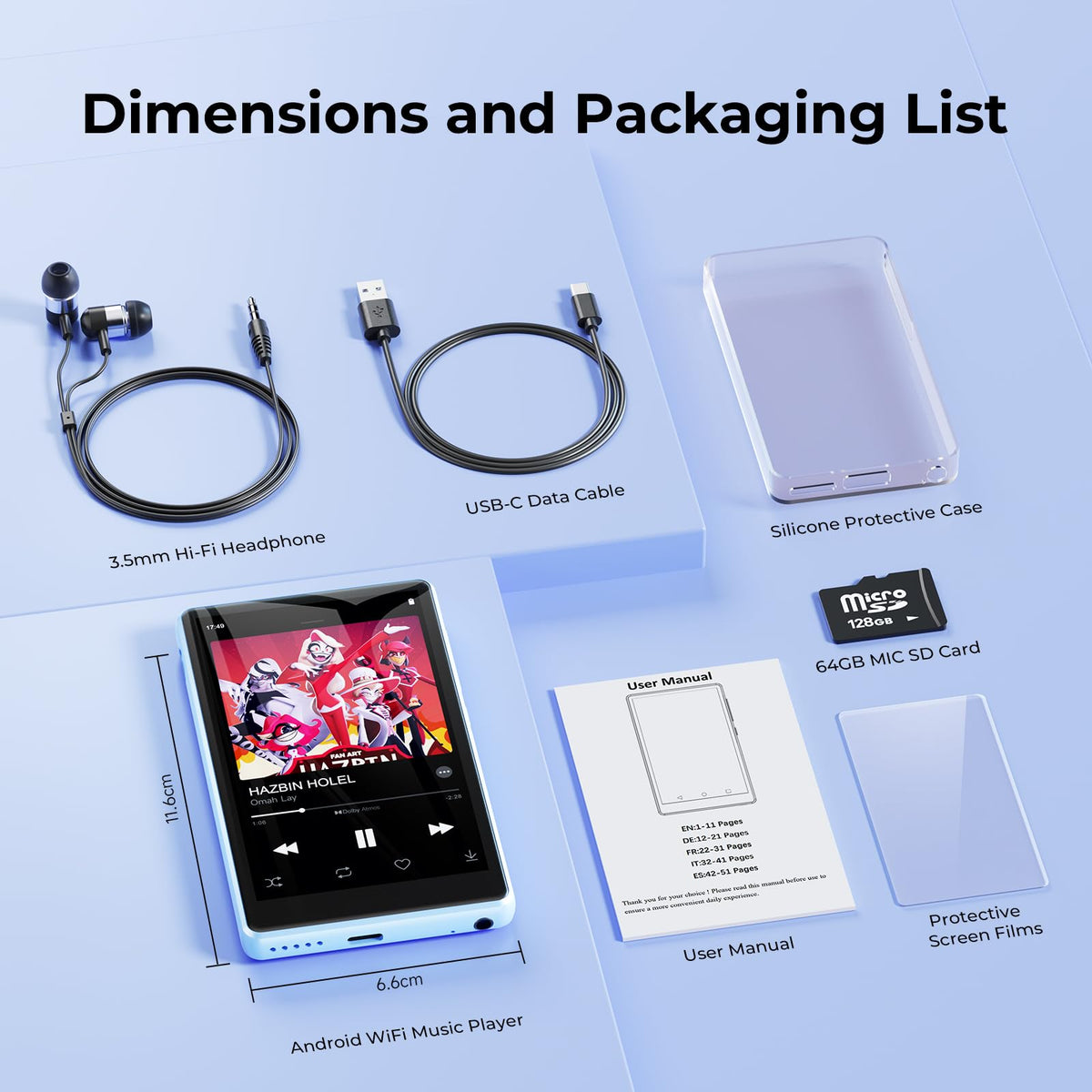 PINHUI micro SD card slot with included 64GB card for expandable storage