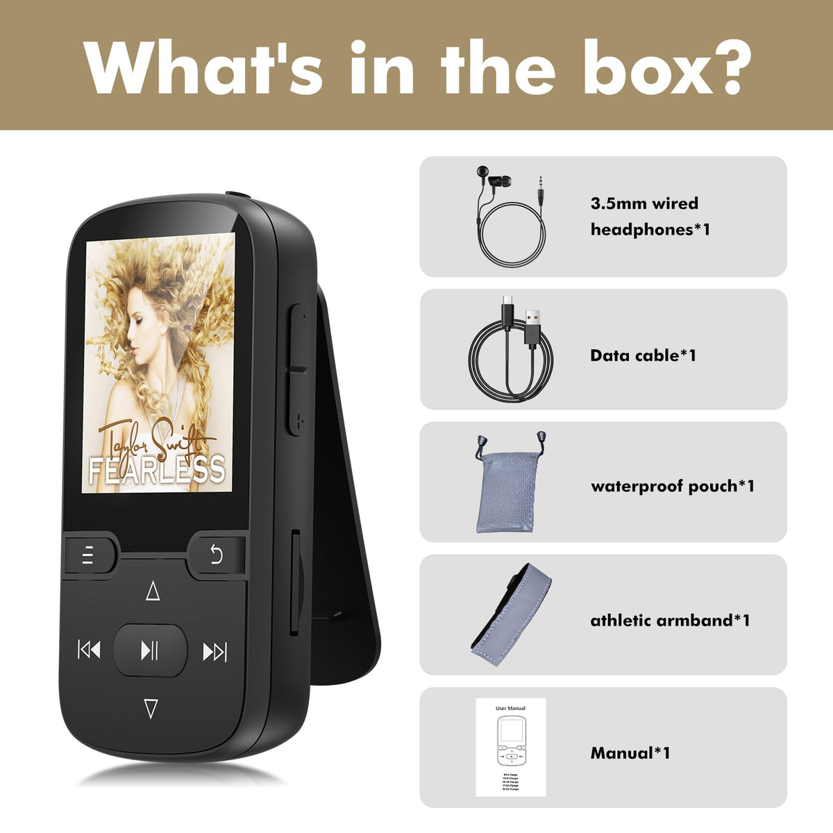 PINHUI with microSD card and earbuds showing expandable storage and listening