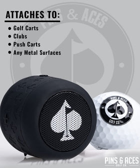 Pins & Aces Spade Speaker magnetic base attached securely to metal surface