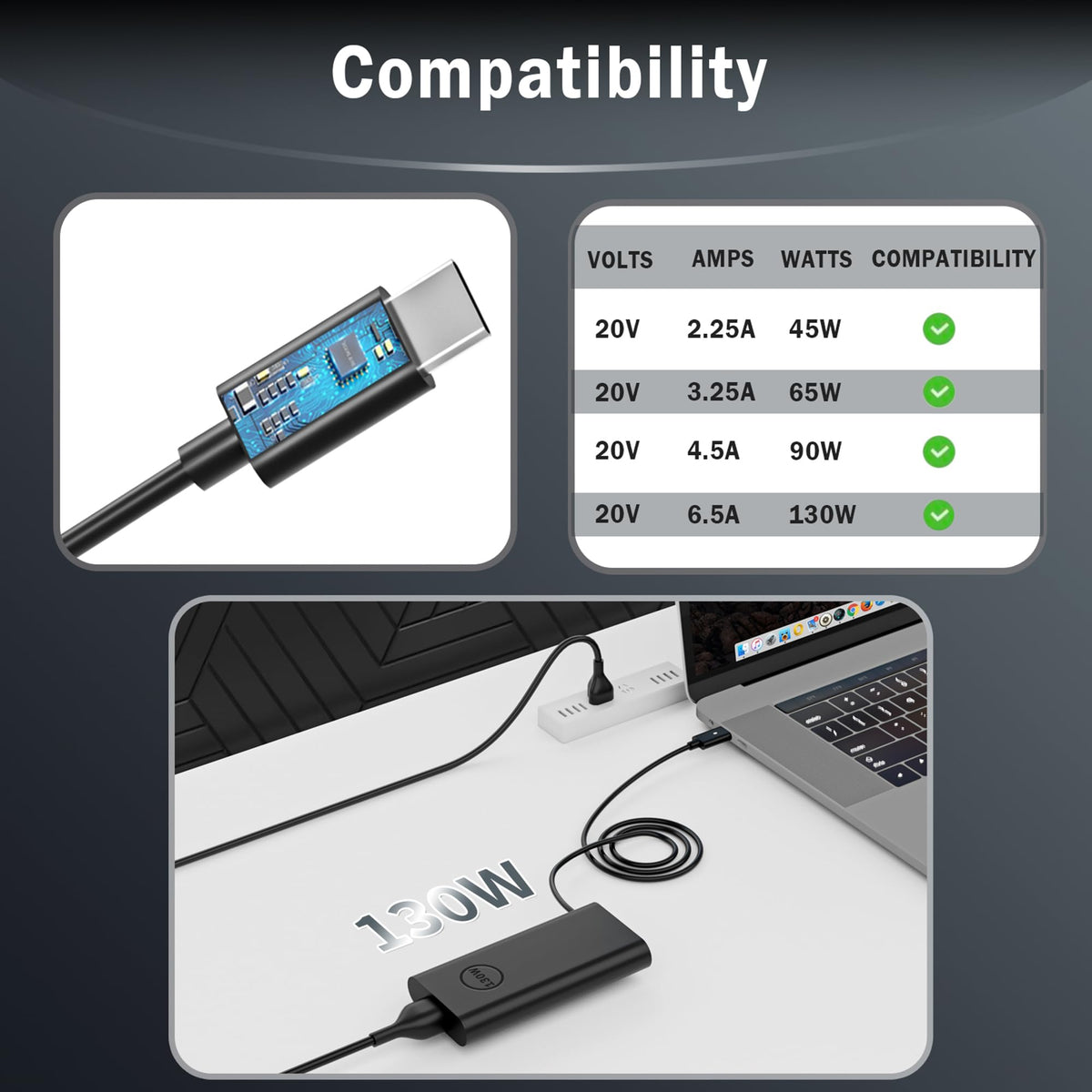 PIOEVTKA top label close-up with voltage and wattage specs for correct Dell compatibility
