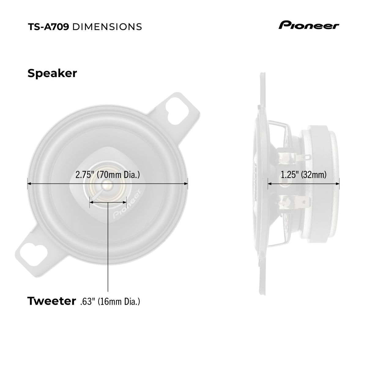 PIONEER TS-A709 packaging box indicates ready-to-install car speaker upgrade
