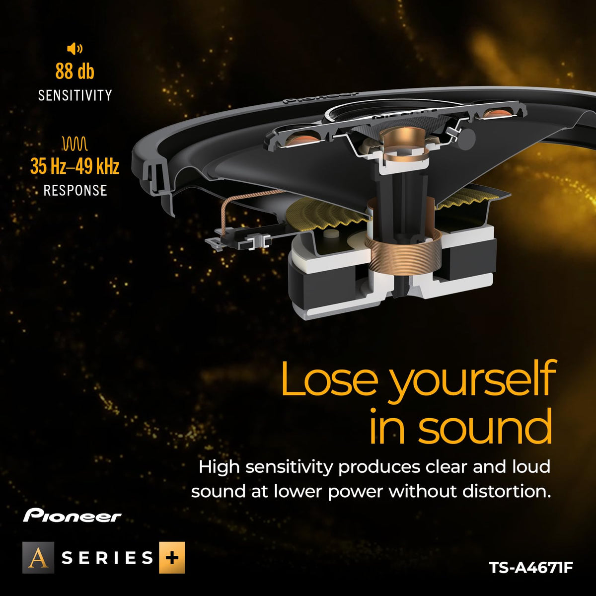 Pioneer A-Series TS-A4671F 4-way crossover shows clean signal routing.