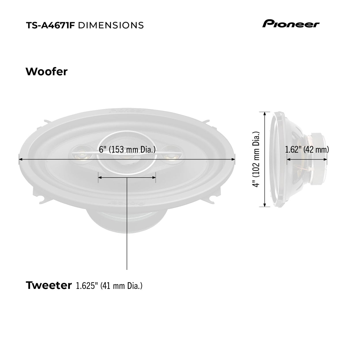 Pioneer A-Series TS-A4671F frequency response graph indicates wide range.
