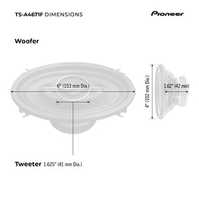 Pioneer A-Series TS-A4671F frequency response graph indicates wide range.