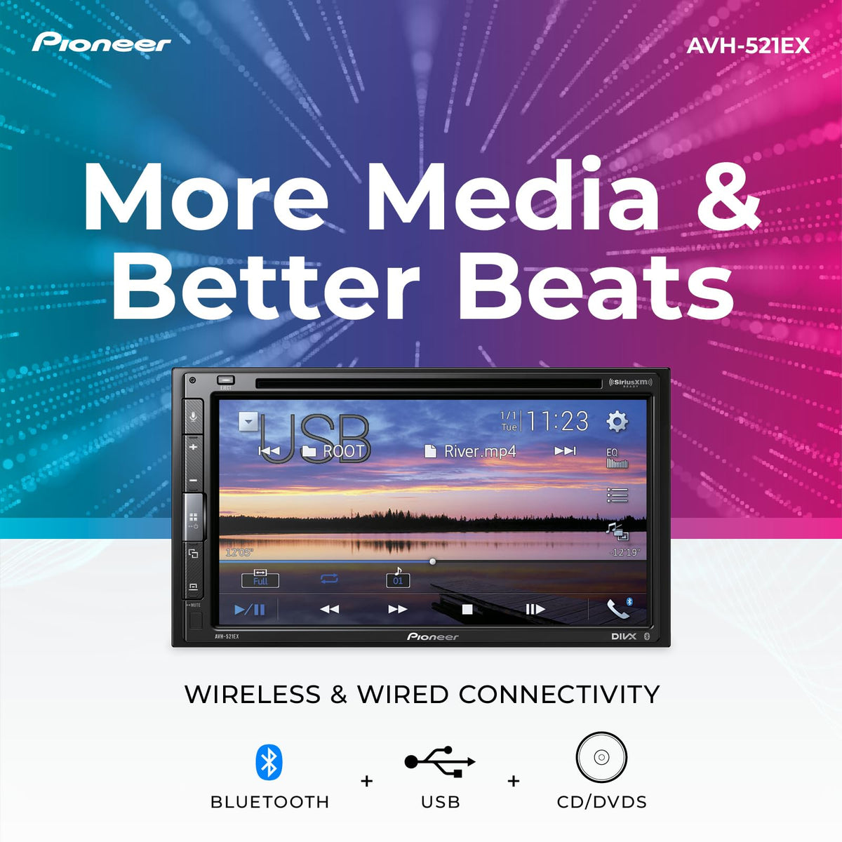 PIONEER AVH-521EX usb control for android and iphone playback