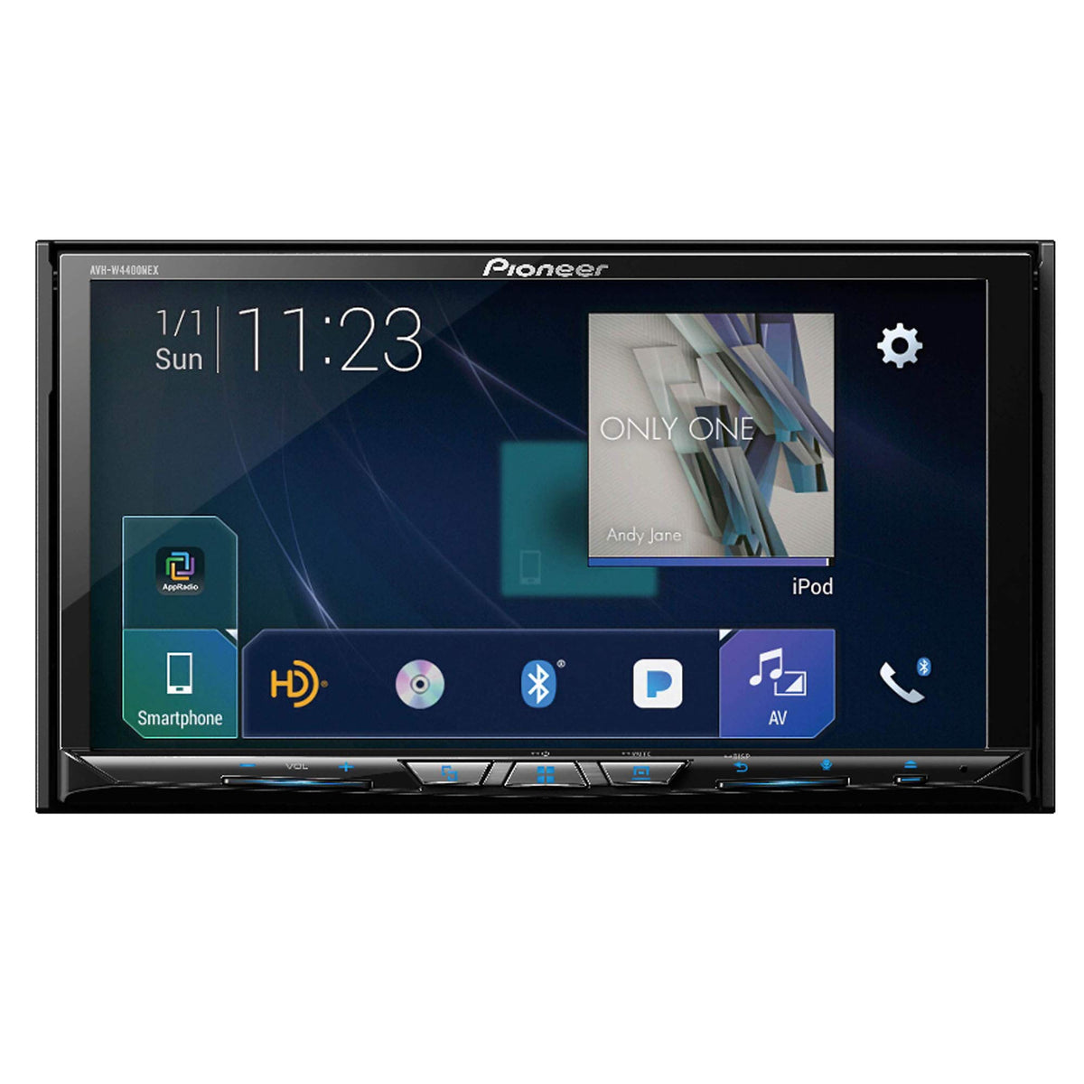 Pioneer AVH-W4400NEX 7-inch WVGA touchscreen for easy in-dash media control and wireless connectivity.
