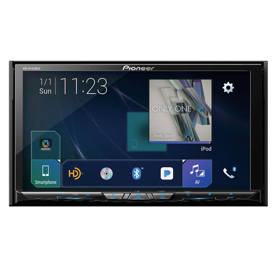 Pioneer AVH-W4400NEX 7-inch WVGA touchscreen for easy in-dash media control and wireless connectivity.