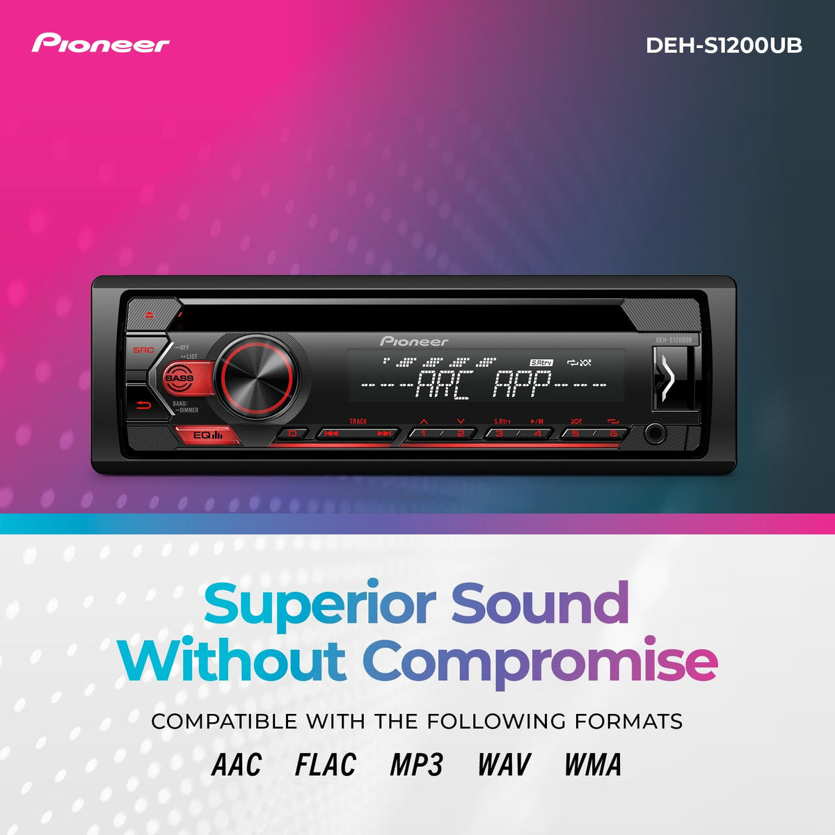 Pioneer DEH-S1200UB dash LED illumination adapts to interior