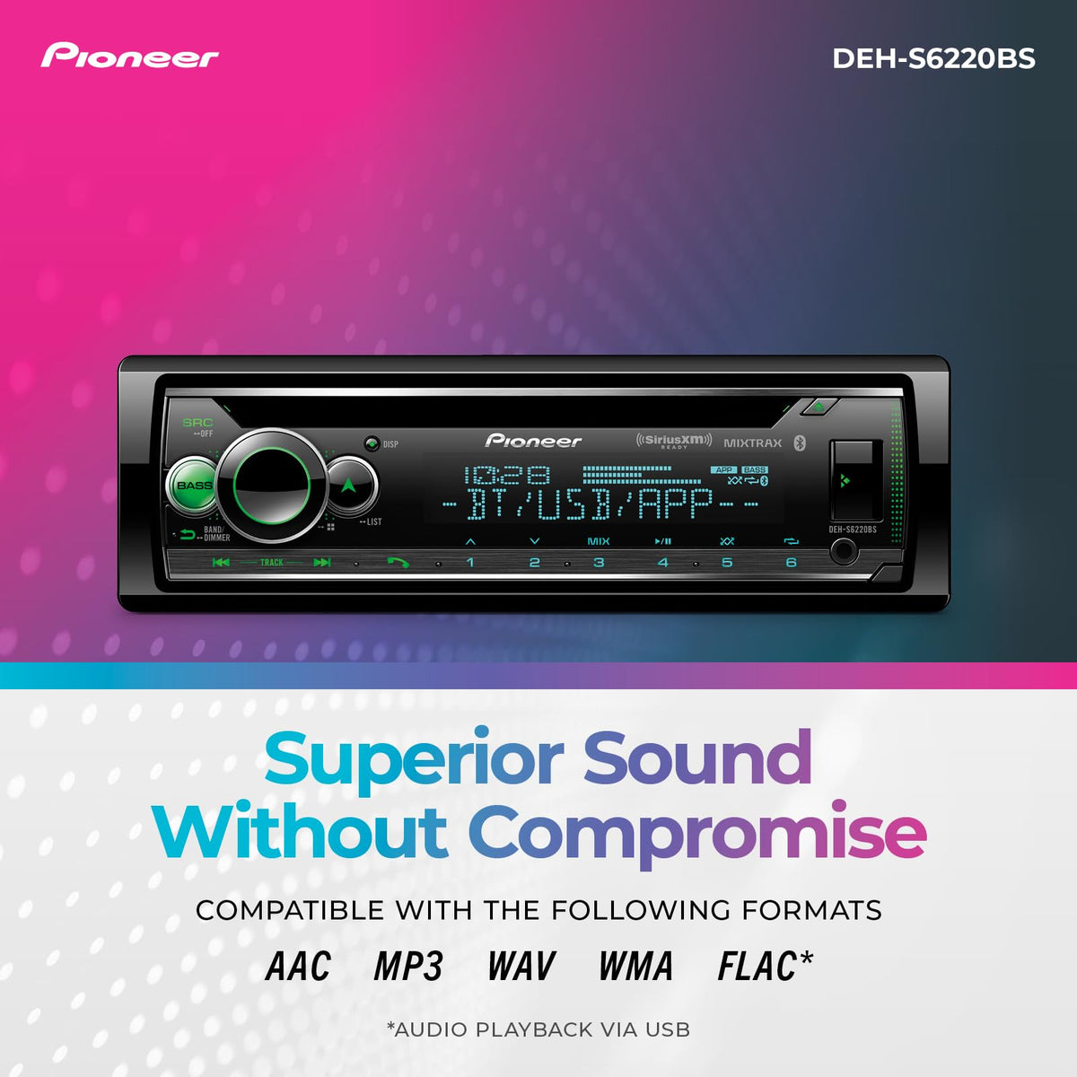 Pioneer DEH-S6220BS 13-band EQ for precise sound shaping.
