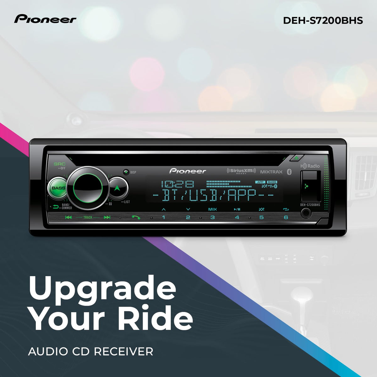 PIONEER DEH-S7200BHS Bluetooth streaming for hands-free music on the go.