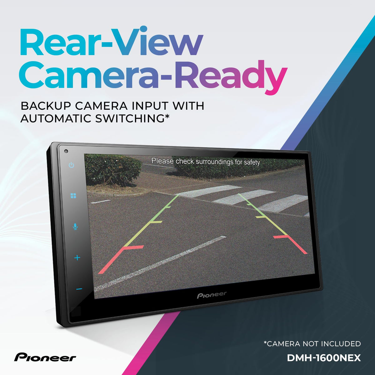 Pioneer DMH-1600NEX backup camera input with parking guides for safer reversing.