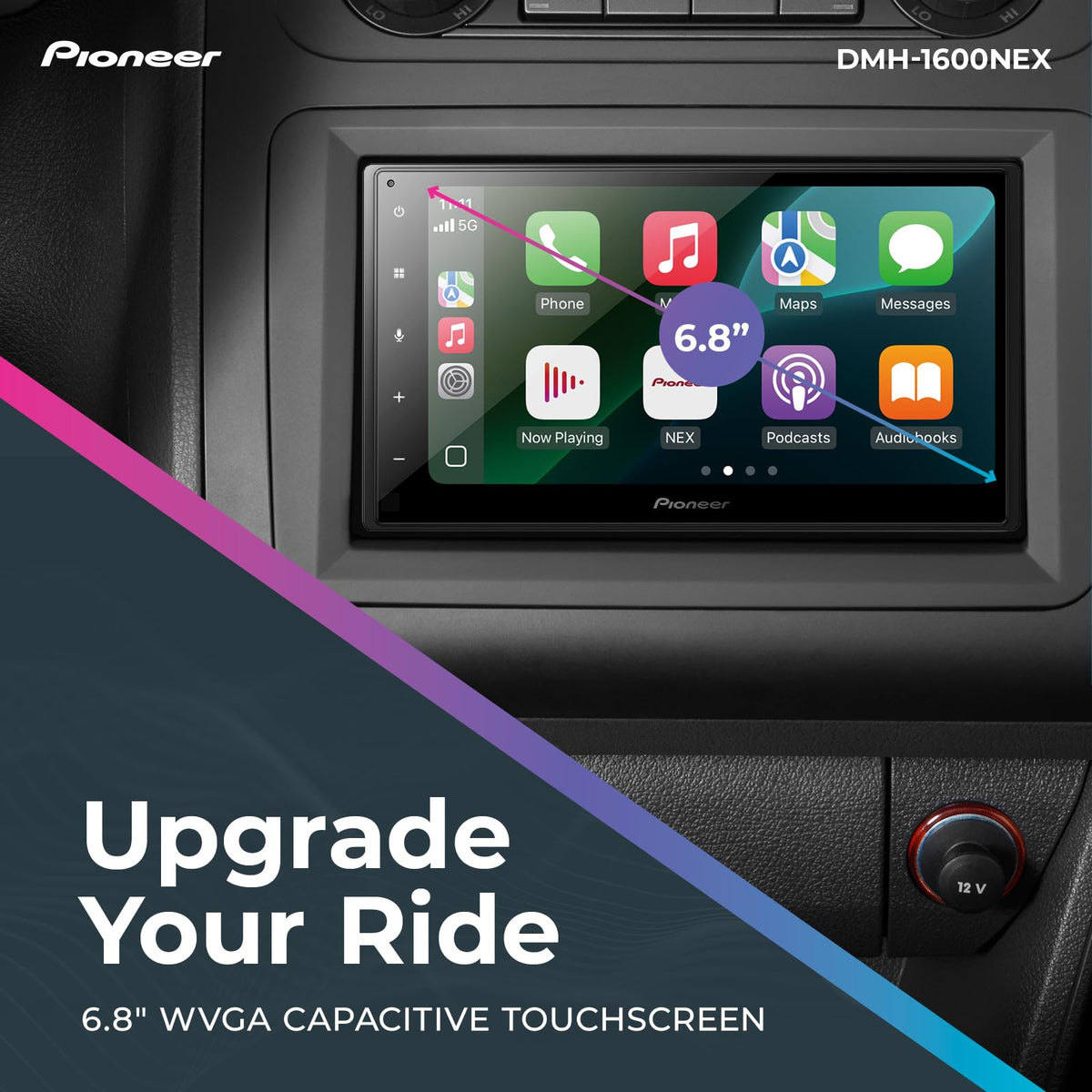 Pioneer DMH-1600NEX wired CarPlay and Android Auto for seamless navigation and playback.